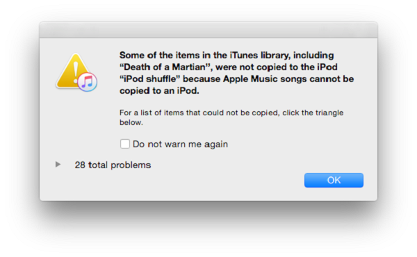 iPod Shuffle Won't Sync Apple Music